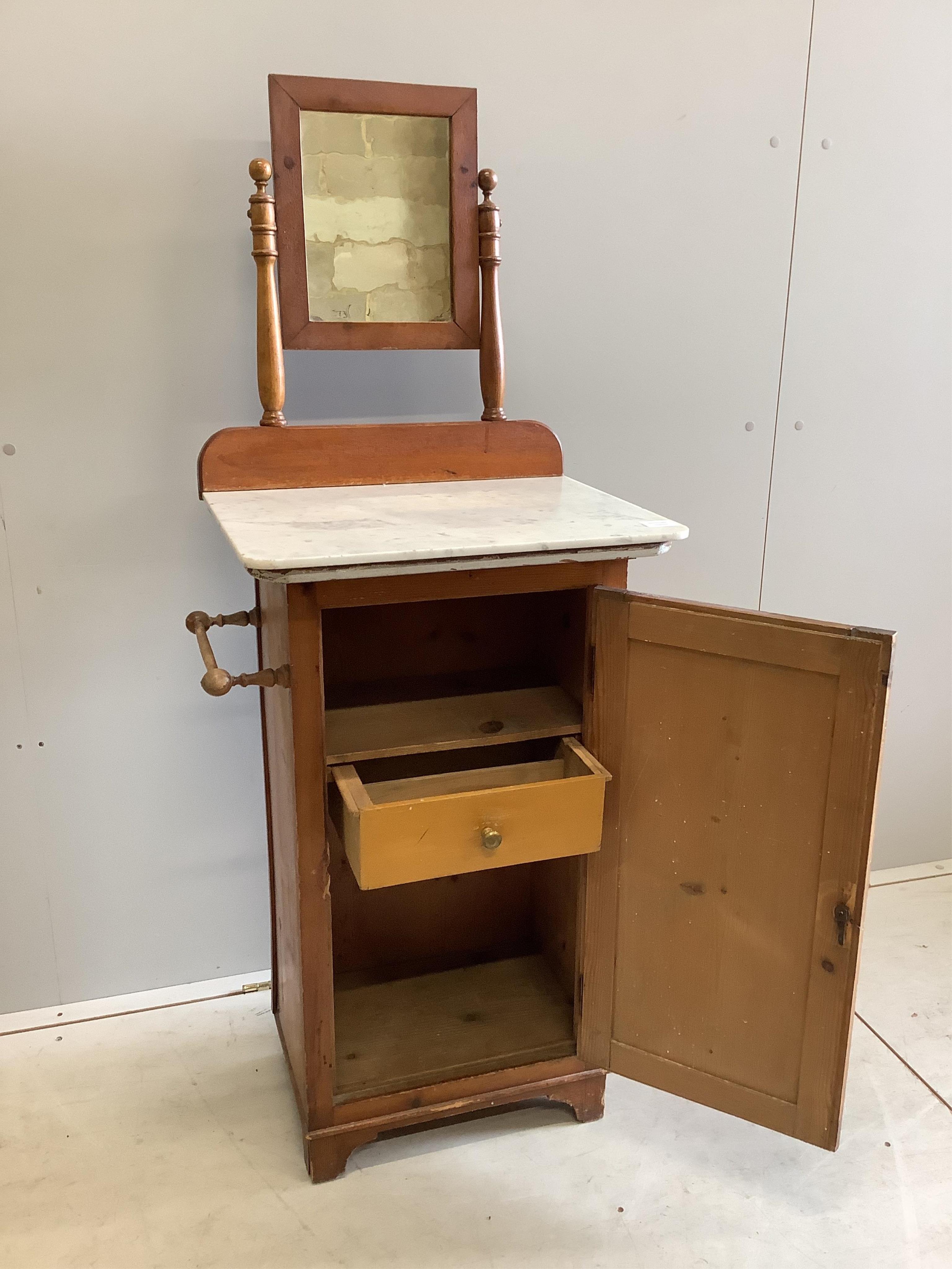 A French marble top washstand, width 58cm, depth 43cm, height 137cm